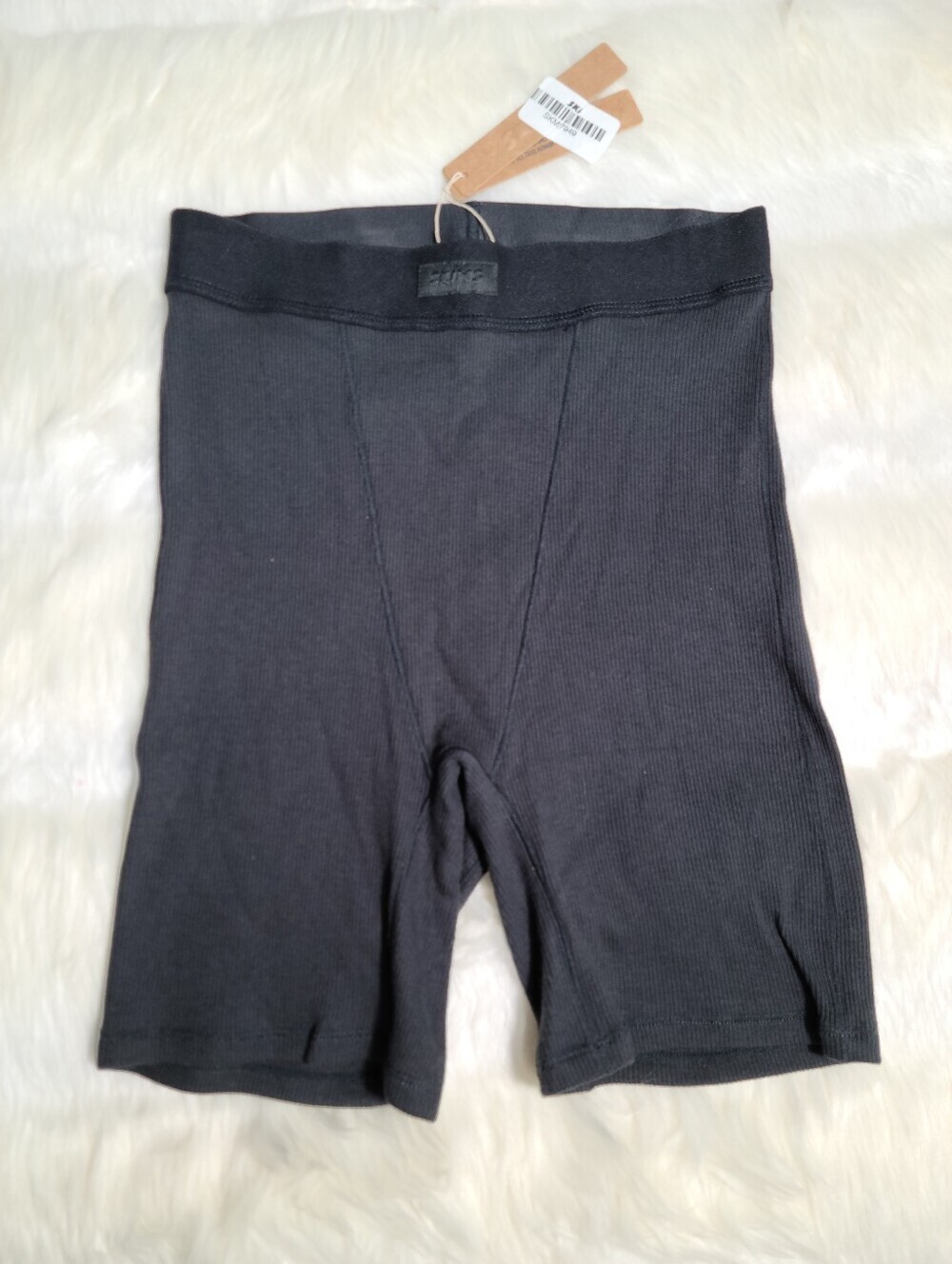 SKIMS Cotton Rib Boxer Short Black Soot Women XS NEW